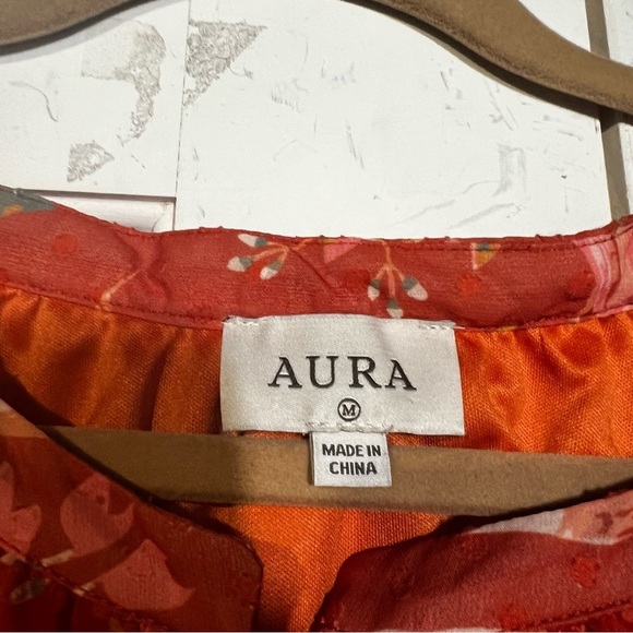 Aura Floral Blouse Autumn Red Orange Pleated Size Medium - Picture 5 of 7